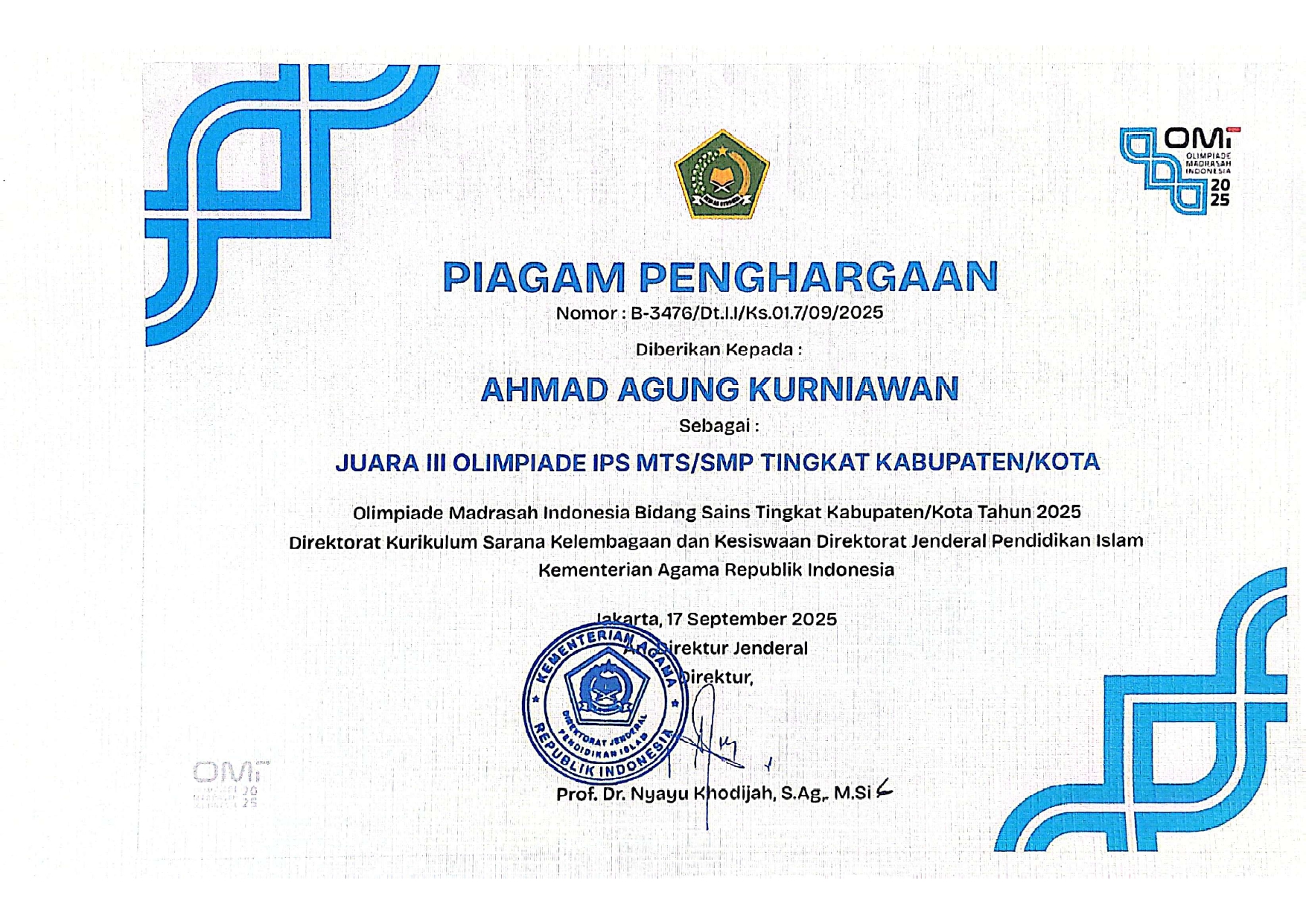 OLIMPIADE MADRASAH INDONESIA(OMI) IPS MTS/SMP TINGKTAT KABUPATEN/KOTA 2025